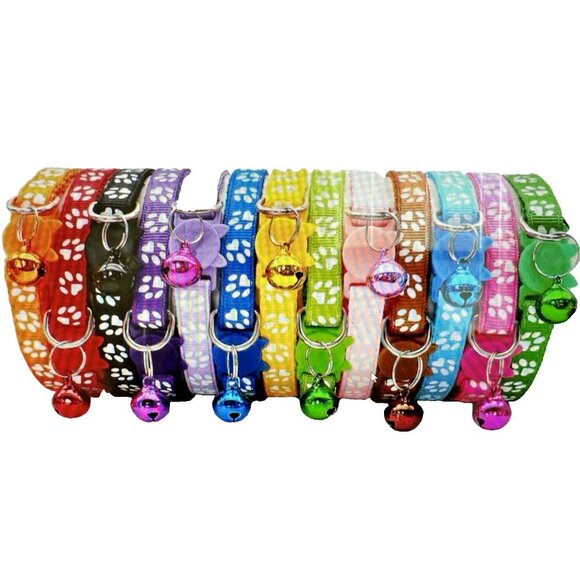 13 Piece Set of Nylon Cat Kitten Safety Collars Adjustable 7"-12" Removable Bell - Picture 2 of 2